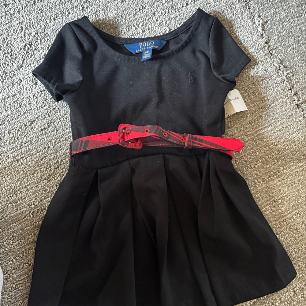 Polo by Ralph Lauren Black Dress with Red Plaid Belt